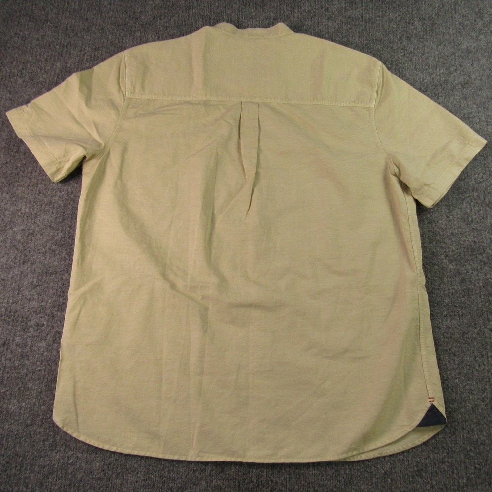 32 Bar Blues Shirt Mens L Tan Cotton Linen Blend Band Collar Short Sleeve Summer - Picture 3 of 11